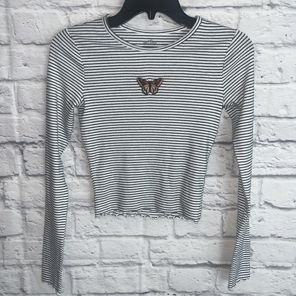 Hollister Y2K Grunge Fairy Butterfly Babydoll Ribbed Cropped Tee Size Small